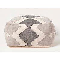 Homescapes Malmo Handwoven Textured Pouffe Bean Cube in Grey