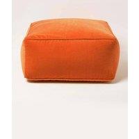 Homescapes Velvet Pouffe Bean Cube in Orange