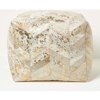 Homescapes Geometric Diamond Leather Pouffe Bean Cube in Grey