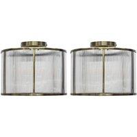 First Choice Lighting Set of 2 Bromley - Antique Brass With Ribbed Diffuser Ceiling Lights in Bronze