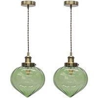First Choice Lighting Set of 2 Layla - Green & Antique Brass Ceiling Pendant Lights