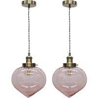 First Choice Lighting Set of 2 Layla - Pink & Antique Brass Ceiling Pendant Lights