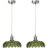First Choice Lighting Set of 2 Alice - Green Leaf Design Pendant Shades with Chrome Flex Set