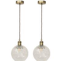 First Choice Lighting Set of 2 Barnum - Clear Dimple Globe Antique Brass Retro Pendants