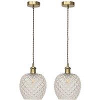 First Choice Lighting Set of 2 Baine - Clear Textured Glass Antique Brass Retro Pendants