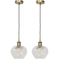 First Choice Lighting Set of 2 Bradson - Clear Swirl Glass Antique Brass Retro Pendants