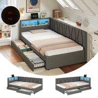 Matteo Grey Linen Single Daybed with Storage, LED Lighting & Charging Station