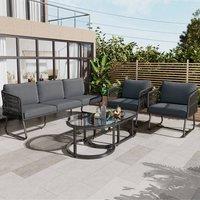 Matteo Outdoor Garden Lounge Set - Thick Cushions, Glass Table, Grey Frame