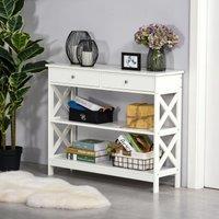 HOMCOM Table Sofa Desk w/ Shelves Drawers for Living Room Entryway Bedroom in White