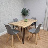 KOSY KOALA Modern 140cm Dining Table Set with 4 Grey Chairs for Kitchen Room in Brown