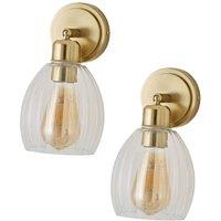 ValueLights Cheltenham Pair of Ribbed Glass Dome Adjustable Spotlight Wall Lights in Gold