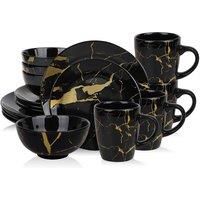 Alivio 16-Piece Dining Entertaining Dinnerware Set with Plates, Bowls & Mugs in Black