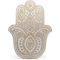 KDMD Mango Wood Hamsa Wall Plaque - Whitewashed Rustic Decor in Brown