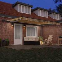 Berkfield Home Manual Retractable Awning with LED Multicolour Stripe 450x300 cm in Yellow