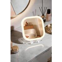 Fascinate Portable LED Vanity Mirror - 10X Magnified, Rechargeable, 360 Rotating Stand in White