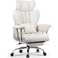 Gartistgo Ergonomic High Back Leather Office Chair with Footrest & Recline in White