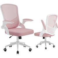 Gartistgo Ergonomic Mesh Office Chair with Flip-Up Arms & Storage Back in Pink