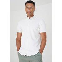 Brave Soul Men's Short Sleeve Textured Shirt in Cream | Size: XL