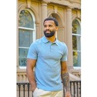 Brave Soul Men's Short Sleeve Knitted Polo Shirt in Baby Blue | Size: Medium