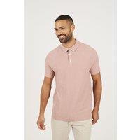 Brave Soul Men's Short Sleeve Knitted Polo Shirt in Dusty Pink | Size: XL