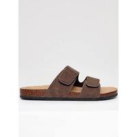 Threadbare Men's Faux Suede Two Strap Sandals in Chocolate | Size: 11