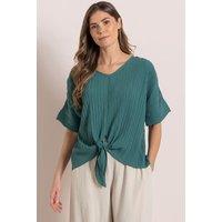 Klass. Women's Textured Tie Hem Top in Emerald | Size: XL