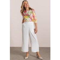 Anna Rose Women's Wide Leg Cropped Trousers in Ivory | Size: 22