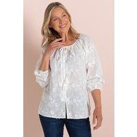 Anna Rose Women's Floral Applique Cotton Blouse in White | Size: 18