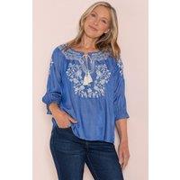 Anna Rose Women's Embroidered Top in Blue | Size: 18