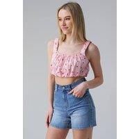 Influence Women's Sleeveless Shirred Square Neck Strappy Cropped Top in Pink | Size: 10
