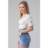 Influence Women's Short Puff Sleeve Bow Detail Cropped Top in White | Size: 12