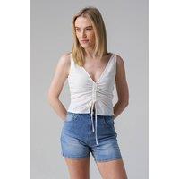 Influence Women's Sleeveless V-Neck Tie Front Cropped Top in White | Size: 12