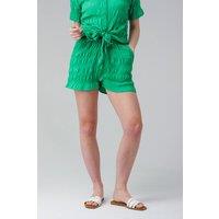 Influence Women's Textured Smocked High Waist Elasticated Shorts in Green | Size: 10
