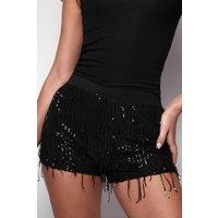 Jaded Rose Women's Nila Shorts Fringe Tassle Sequin in Black | Size: 14