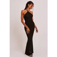 Jaded Rose Women's Jerico Black Crochet Halter Coverup Maxi Dress | Size: 12