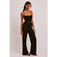 Jaded Rose Women's Jessie Black High-Waisted Wide Leg Crochet Pants | Size: 12