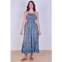 ELAINA FASHION Women's Boho Paisley Halterneck Maxi Dress in Light Blue