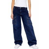 Enzo Women's Wide Leg Cargo Baggy Jeans in Dark Blue | Size: 12S