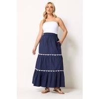 Yours Women's Scallop Trim Maxi Skirt in Dark Navy | Size: 18