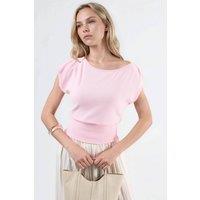Busem Women's Boat Neck Ribbed Blouse in Pale Pink | Size: Large