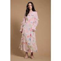 Oasis Women's Lace Mix Frill Midaxi Dress in Pale Pink | Size: 10
