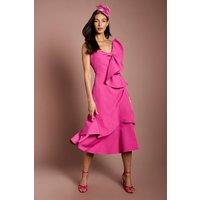 Coast Women's Lisa Tan Statement Bow Crepe Midi Dress in Pink | Size: 10