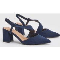 Wallis Women's Wide Fit Eve Asymmetric Strap Block Heel Pointed Comfort Sock Court Shoes in Navy | Size: 5