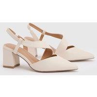 Wallis Women's Wide Fit Eve Asymmetric Strap Block Heel Pointed Comfort Sock Court Shoes in Bone | Size: 4