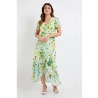 Wallis Women's Floral Ruffle Hem Midi Dress in Green | Size: 12