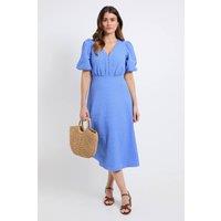 Wallis Women's Textured Puff Sleeve Midi Dress in Blue | Size: 12