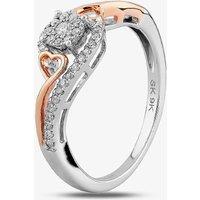 T.H.Baker Women's 9ct Two Tone Gold 0.20ct Diamond Open Heart Cluster Ring in Silver | Size: j