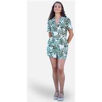 Yumi Women's Green Viscose Leaf Print Retro Playsuit | Size: 12