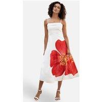 Yumi Women's White Oversize Poppy Placement Midi Sun Dress | Size: 12