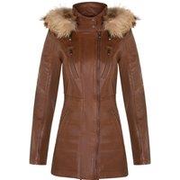 Infinity Leather Women's Slim Fit Leather Hooded Parka Jacket-Northam in Tan | Size: 12